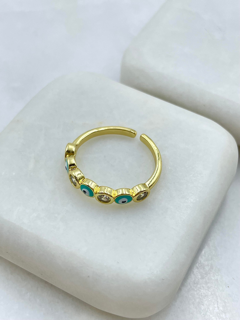 Altın Kaplama Kristal Taşlı ve Nazar Model Yüzük Gold
