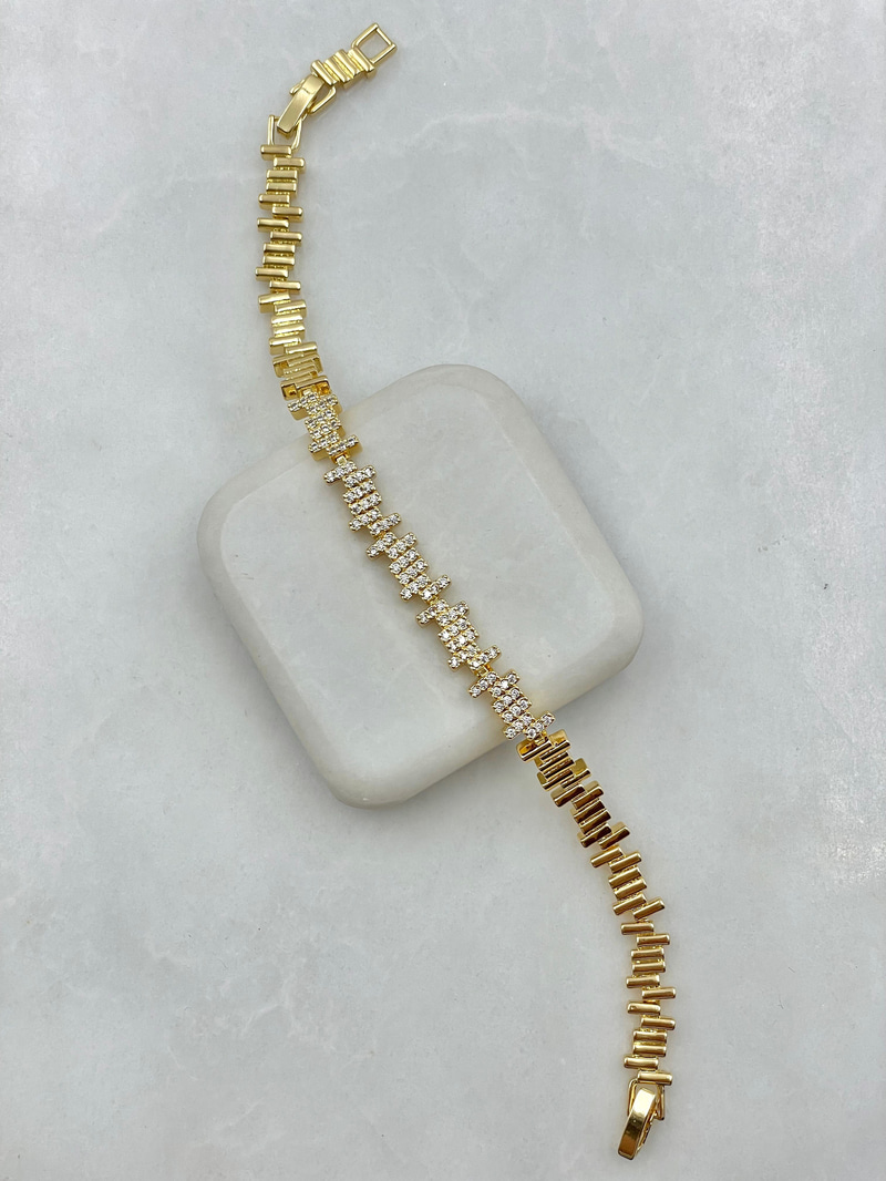 Gömme Taşlı Asimetrik Sütun Bileklik Gold