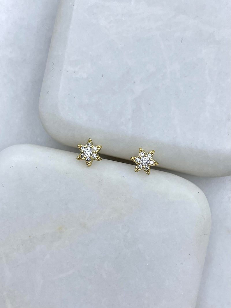 Özel Seri Kristal Taşlı Minimal Yıldız Küpe Gold