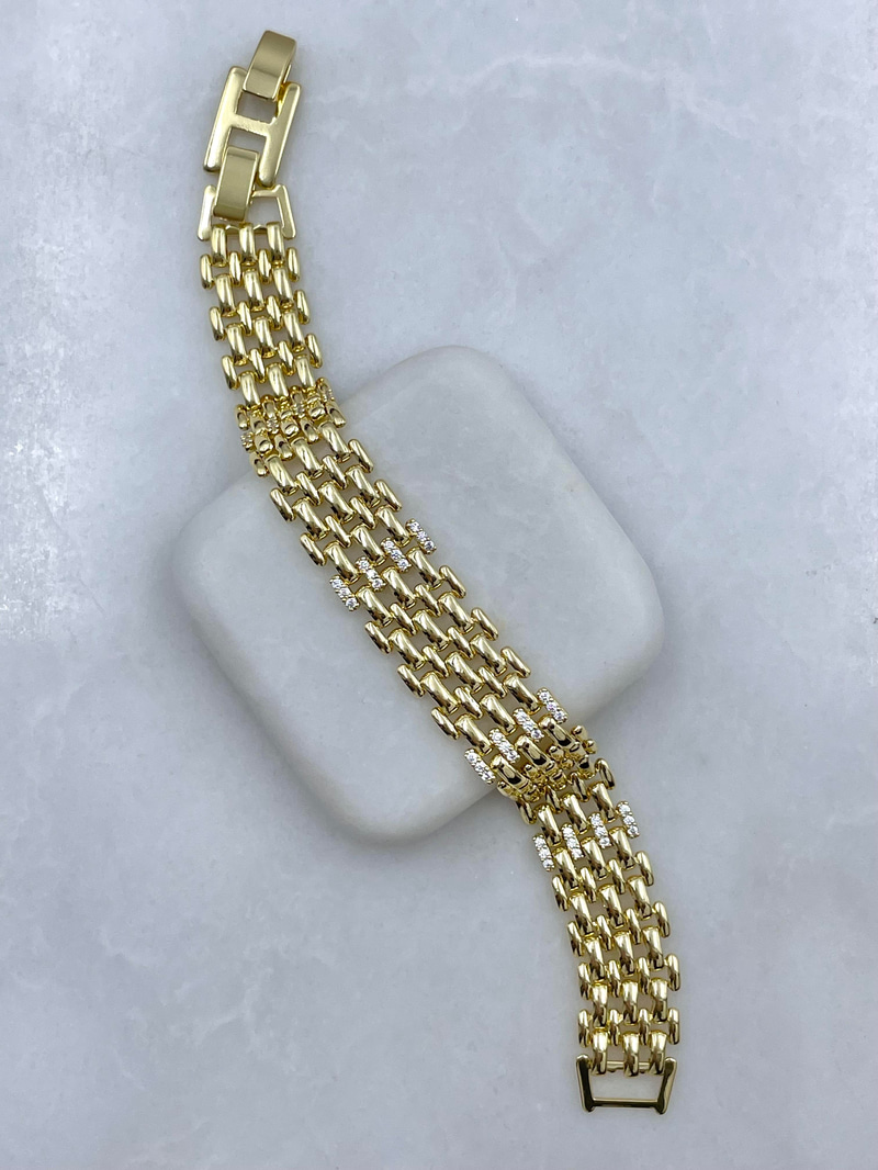 Altın Kaplama Gömme Taşlı Kordon Bileklik Gold