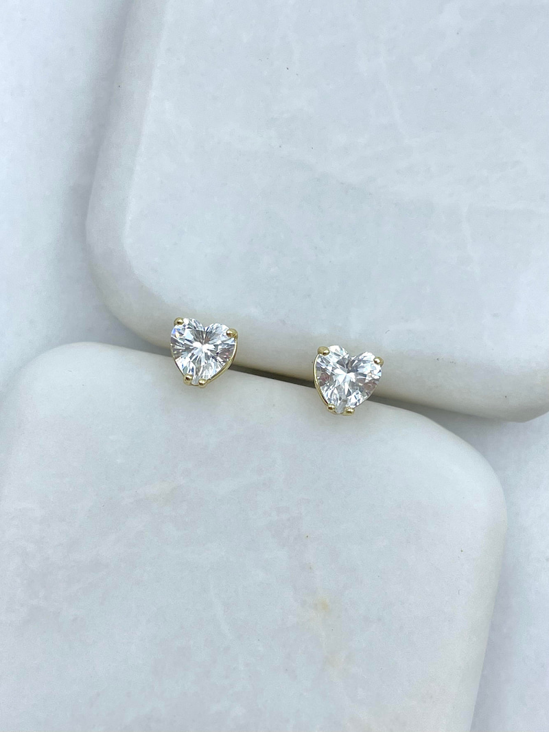 Özel Seri Kristal Taşlı Kalp Küpe 0.6 mm Gold