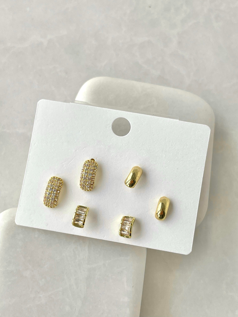 Altın Kaplama Altılı Gömme ve Kristal Taşlı Basic Küpe Gold