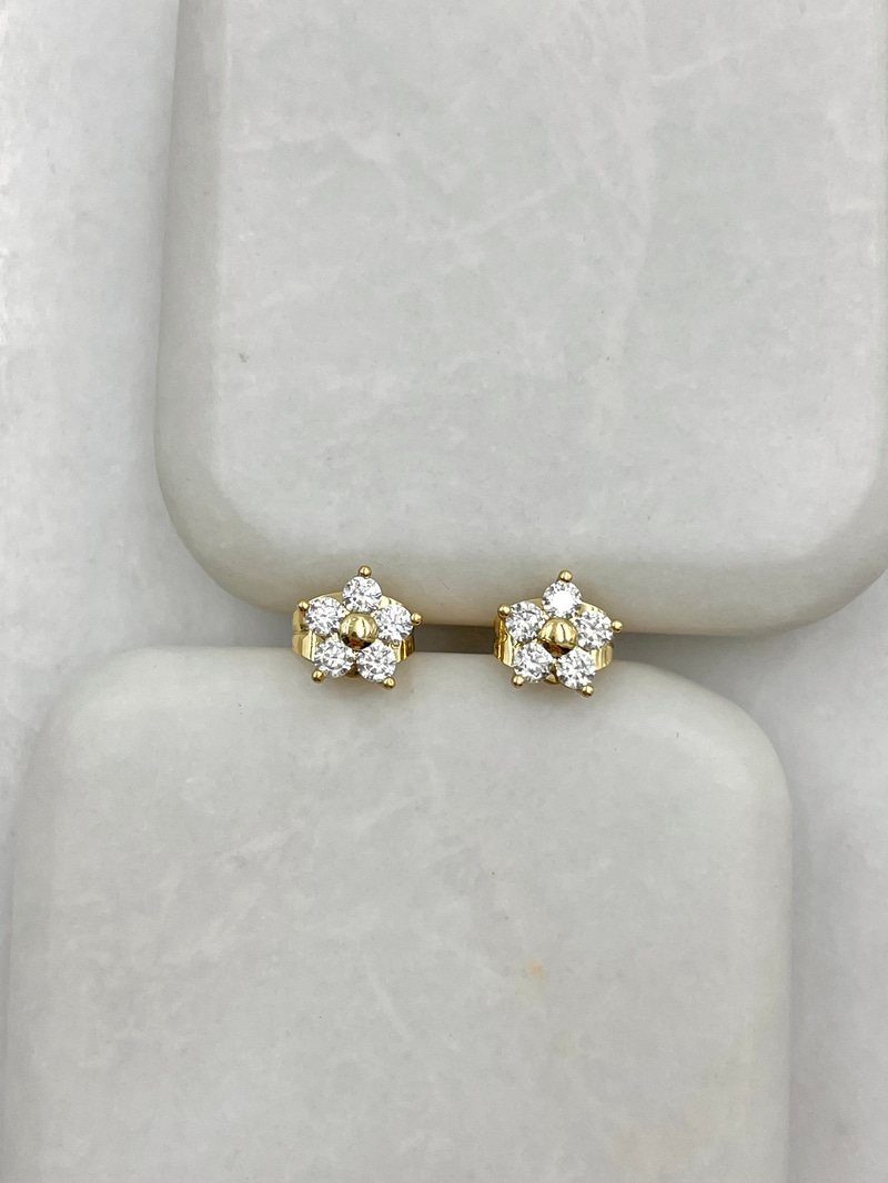 Özel Seri Minimal Gömme Taşlı Çiçek Küpe 0.7 cm Gold
