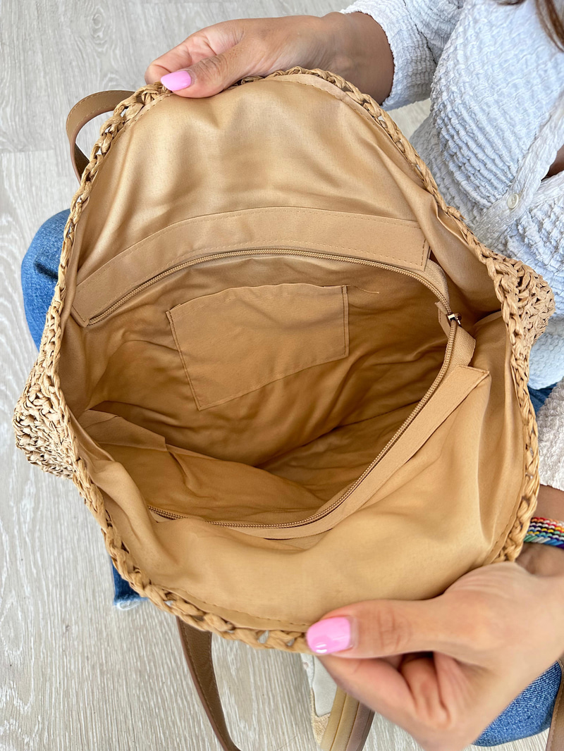 Nazar Model El Örgüsü Hasır Çanta Camel