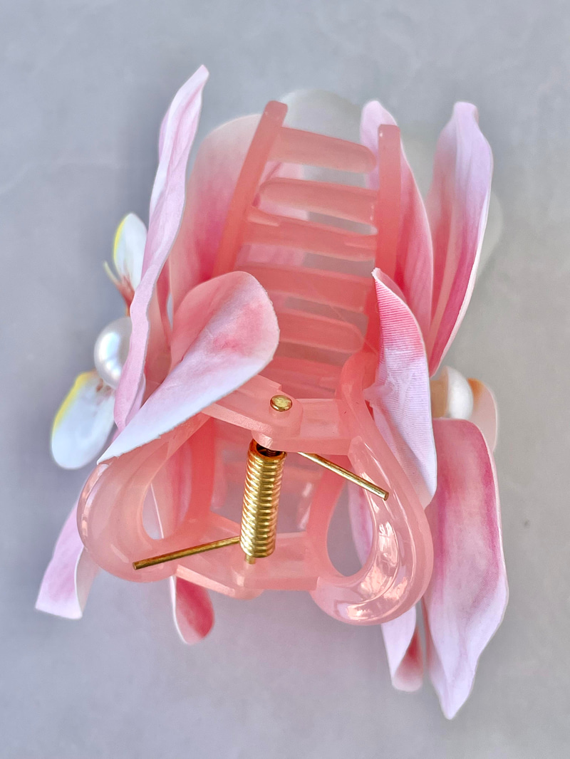 İnci Detaylı Lotus Çiçek Mandal Toka Pudra-Pembe