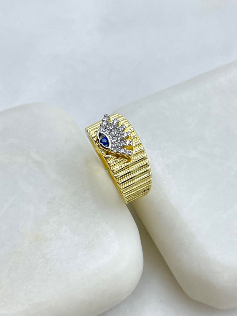 Altın Kaplama Gömme Taşlı Göz Model Serçe Parmak Yüzüğü Gold