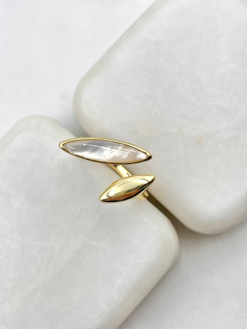 Sedefli İkili Oval Model Yüzük Gold