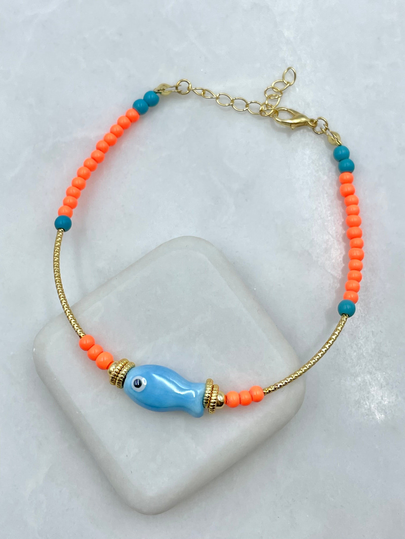 Altın Kaplama Murano Balık Halhal Turuncu