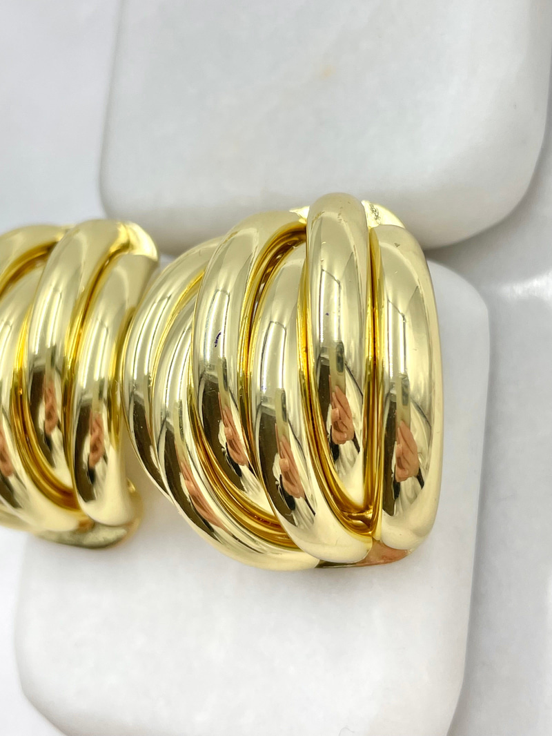 Altın Kaplama Bombeli Altılı Sütun Küpe Gold