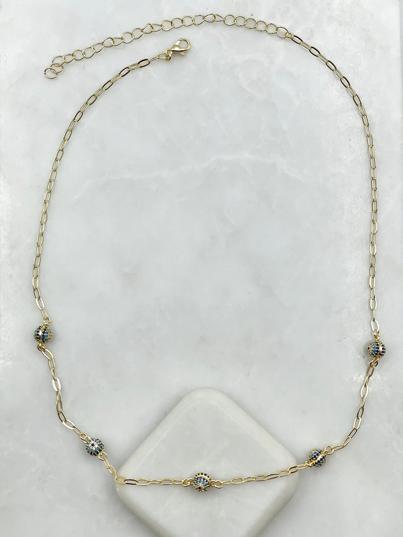 Zirkon Taşlı Beşli Nazar Kolye Gold