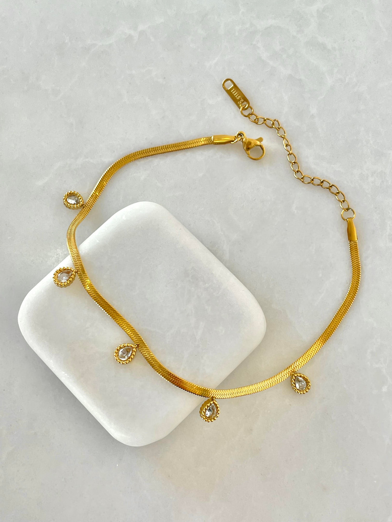Çelik Kristal Taş Sallantılı İtalyan Zincir Halhal