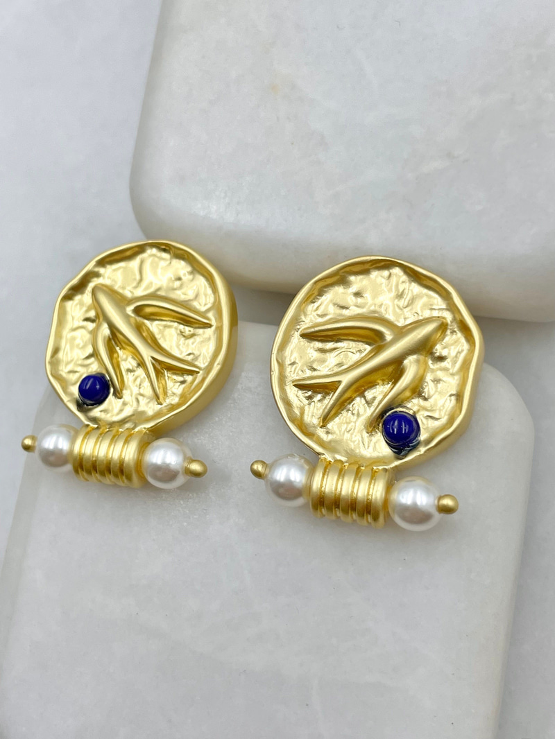 Kırlangıç Model İncili Bohem Mat Küpe Gold