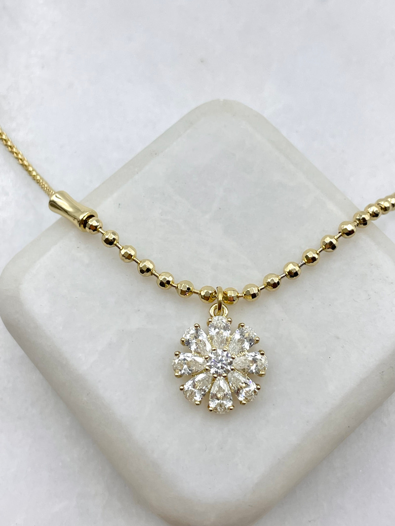 Özel Seri Kristal Çiçek Sallantılı Işıltılı Zincir Kolye Gold