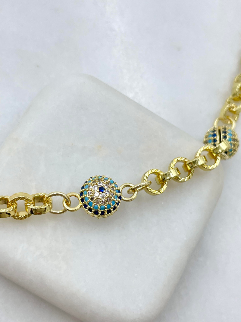 Altın Kaplama Üçlü Nazar Model Zincir Kolye Gold