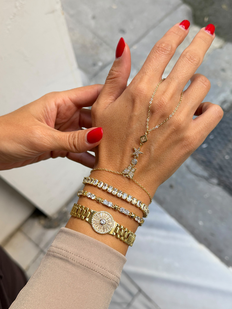 Özel Seri Kristal Taşlı X Model Bileklik Gold