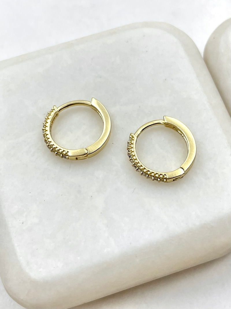 Özel Seri Gömme Taşlı Halka Küpe 1.2 cm Gold