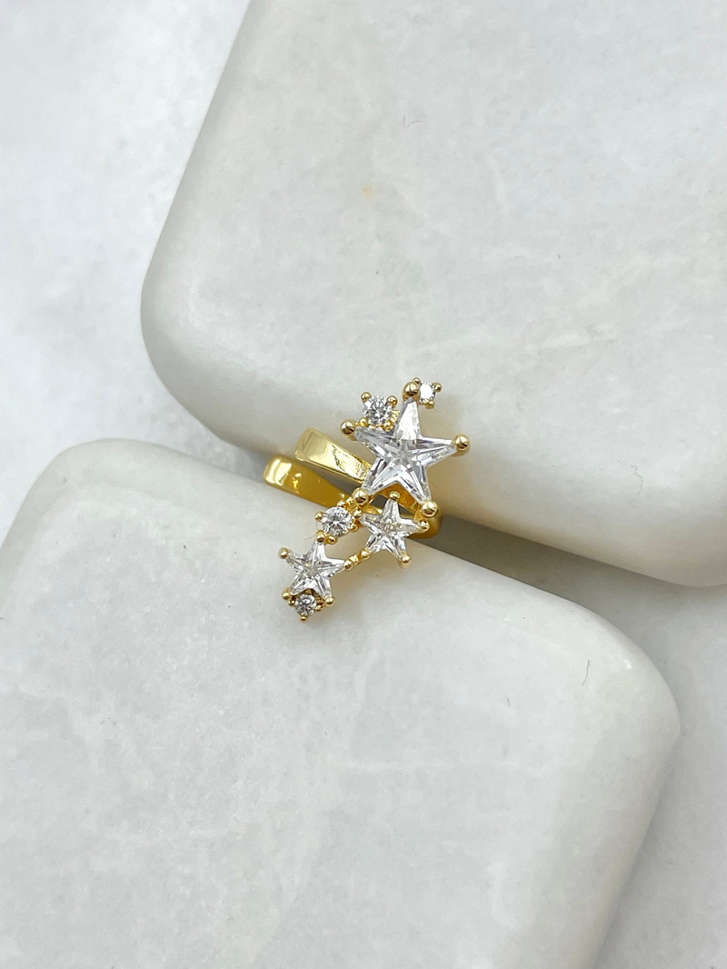 Büyük Küçük Kristal Yıldız Kıkırdak Küpe Gold