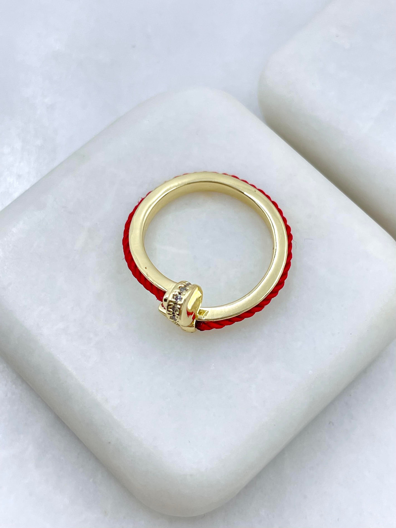 Altın Kaplama Kırmızı İpli Çivi Model Yüzük Gold