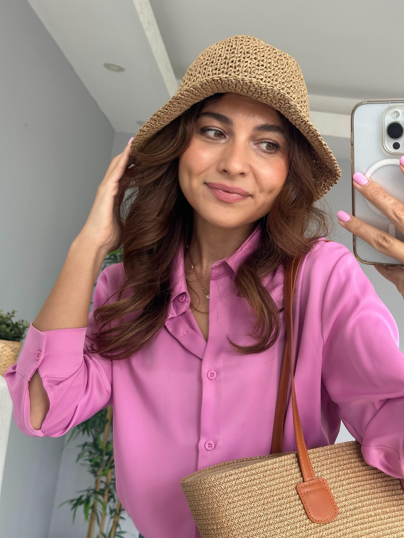 El Örgüsü Hasır Şapka Camel