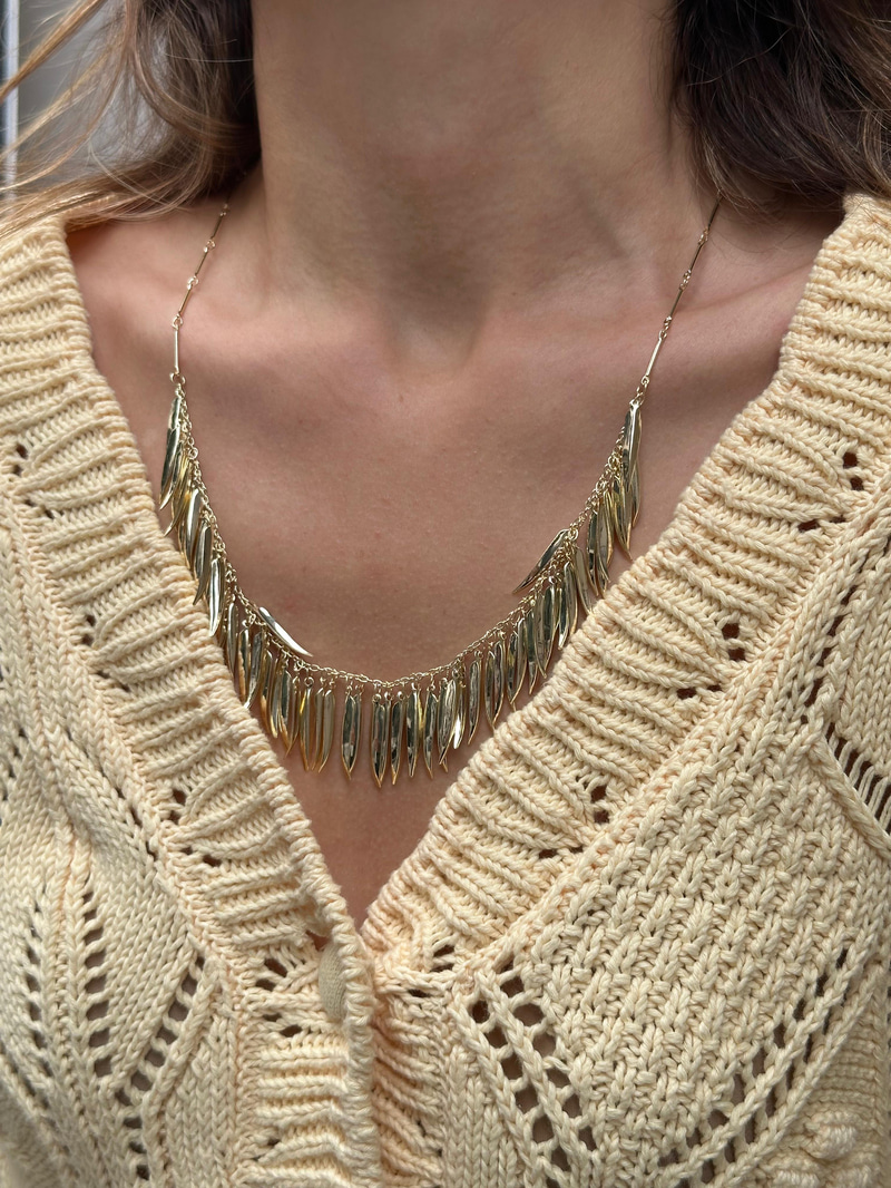 Altın Kaplama Uzun Yaprak Sallantılı Boru Zincir Kolye 60 cm Gold