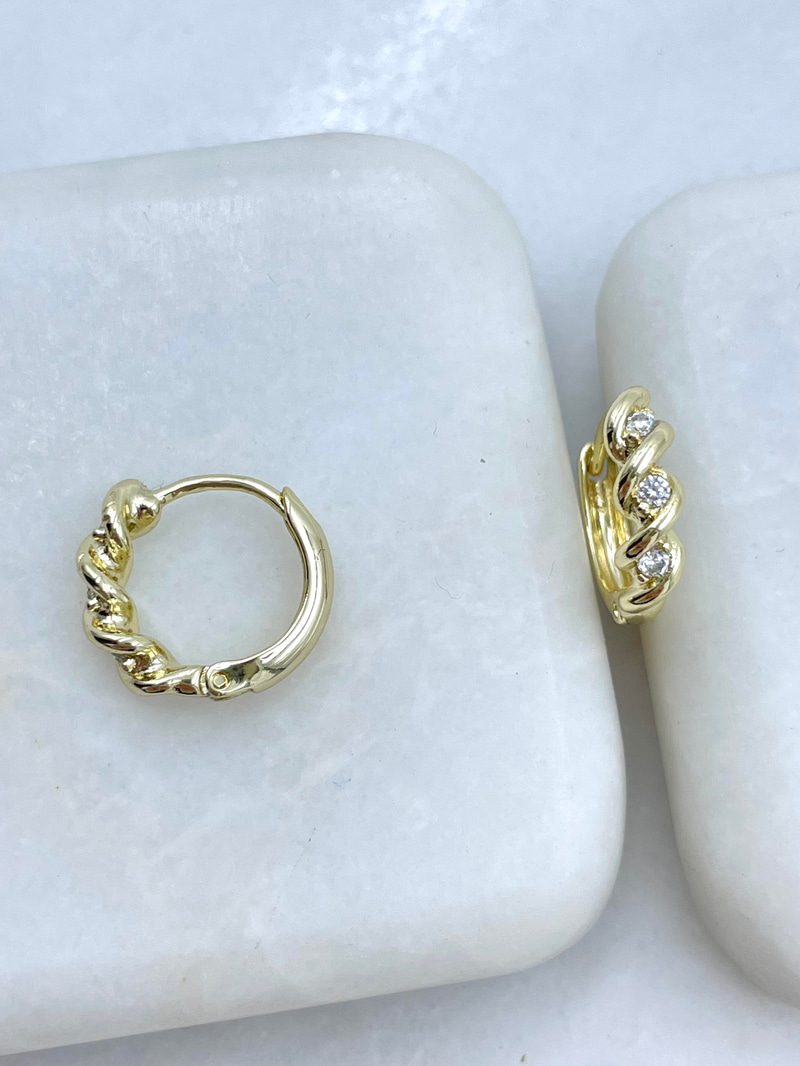 Özel Seri Kristal Taşlı Burgu Model Halka Küpe Gold