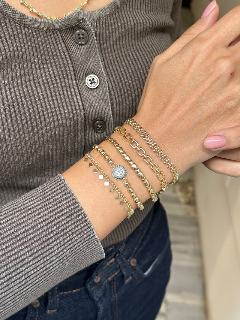 Altın Kaplama Dizi Damla Model Bileklik Gold