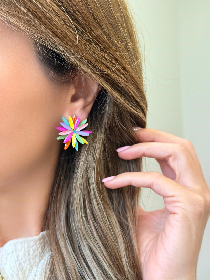 Kristal Taşlı Kasımpatı Model Küpe Renkli