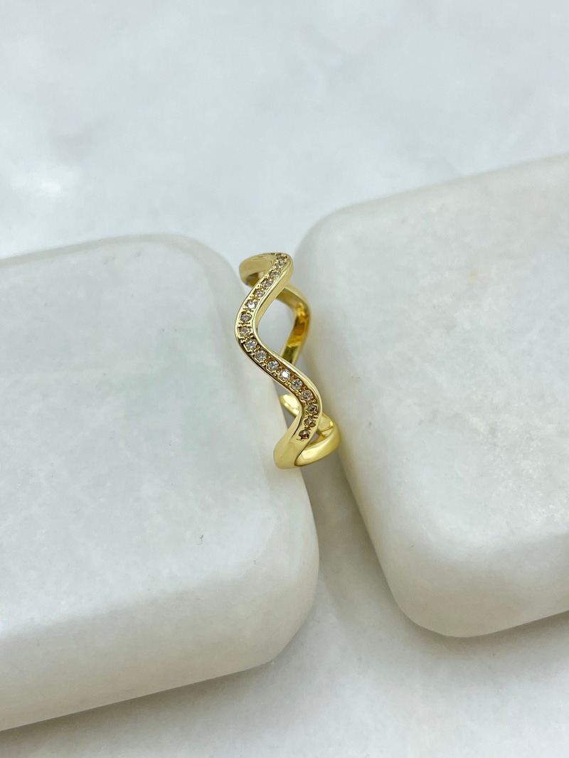Gömme Taşlı Dalga Model Yüzük Gold