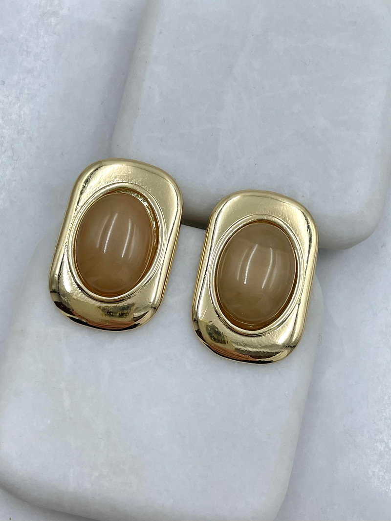 Altın Kaplama Gold Plaka Opal Taşlı Vintage Küpe Vizon