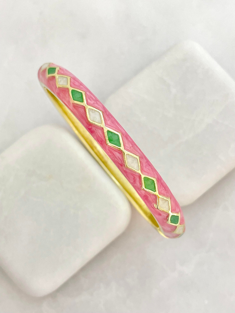 Altın Kaplama Renkli Mineli Baklava Desen Kelepçe Pembe