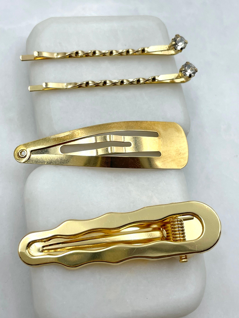 Kristal Taşlı Üçlü Pens Toka Seti Gold