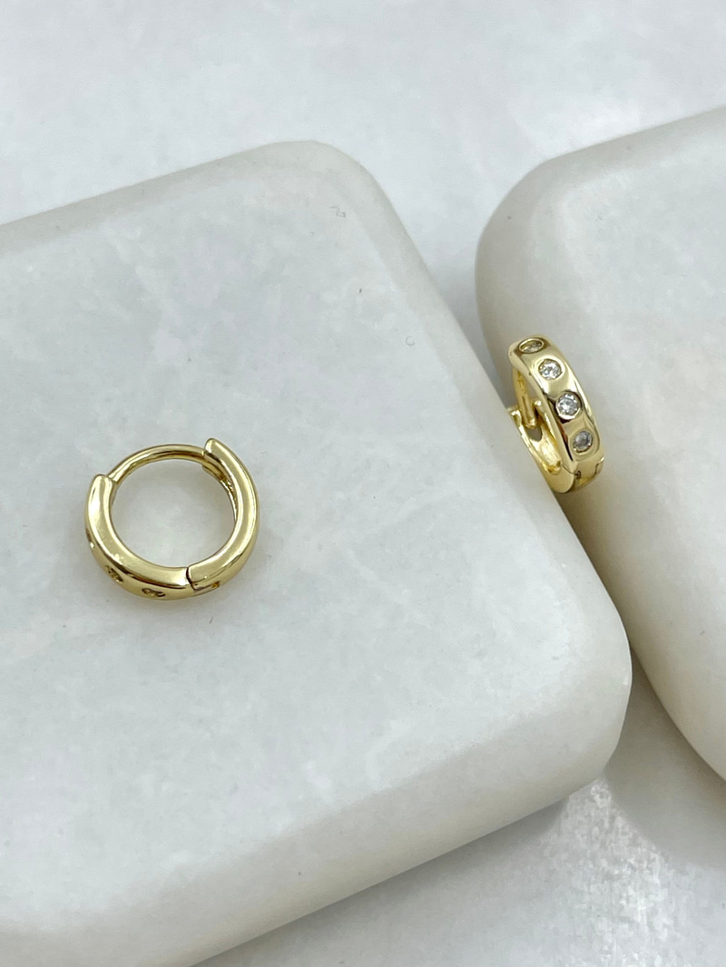 Özel Seri Dörtlü Zirkon Taşlı Minimal Halka Küpe Gold