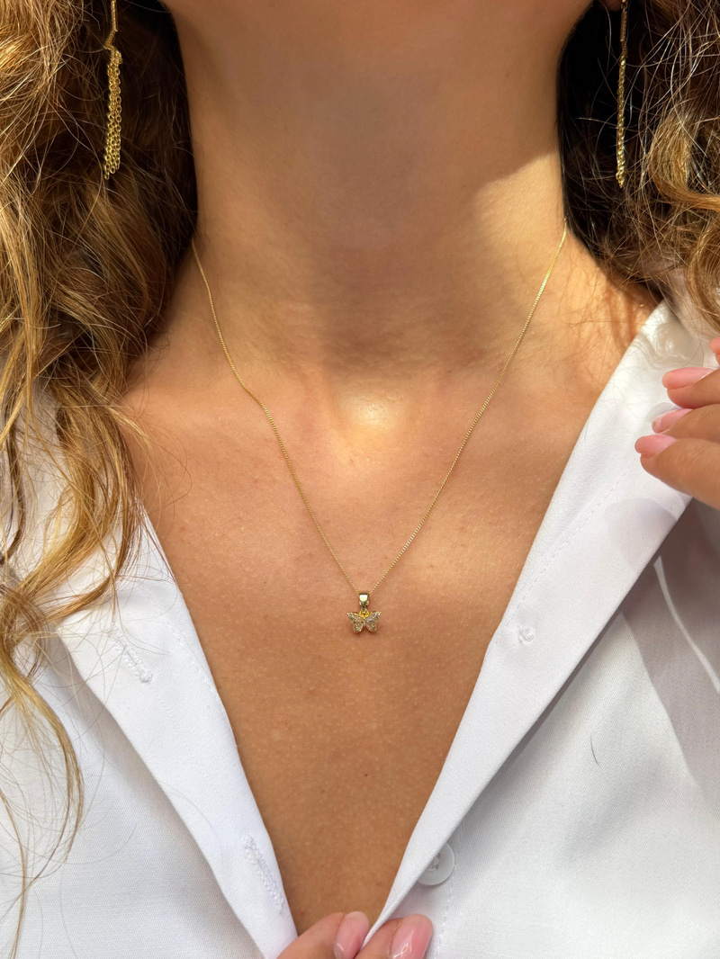 Özel Seri Minimal Kristal Kelebek Kolye Gold