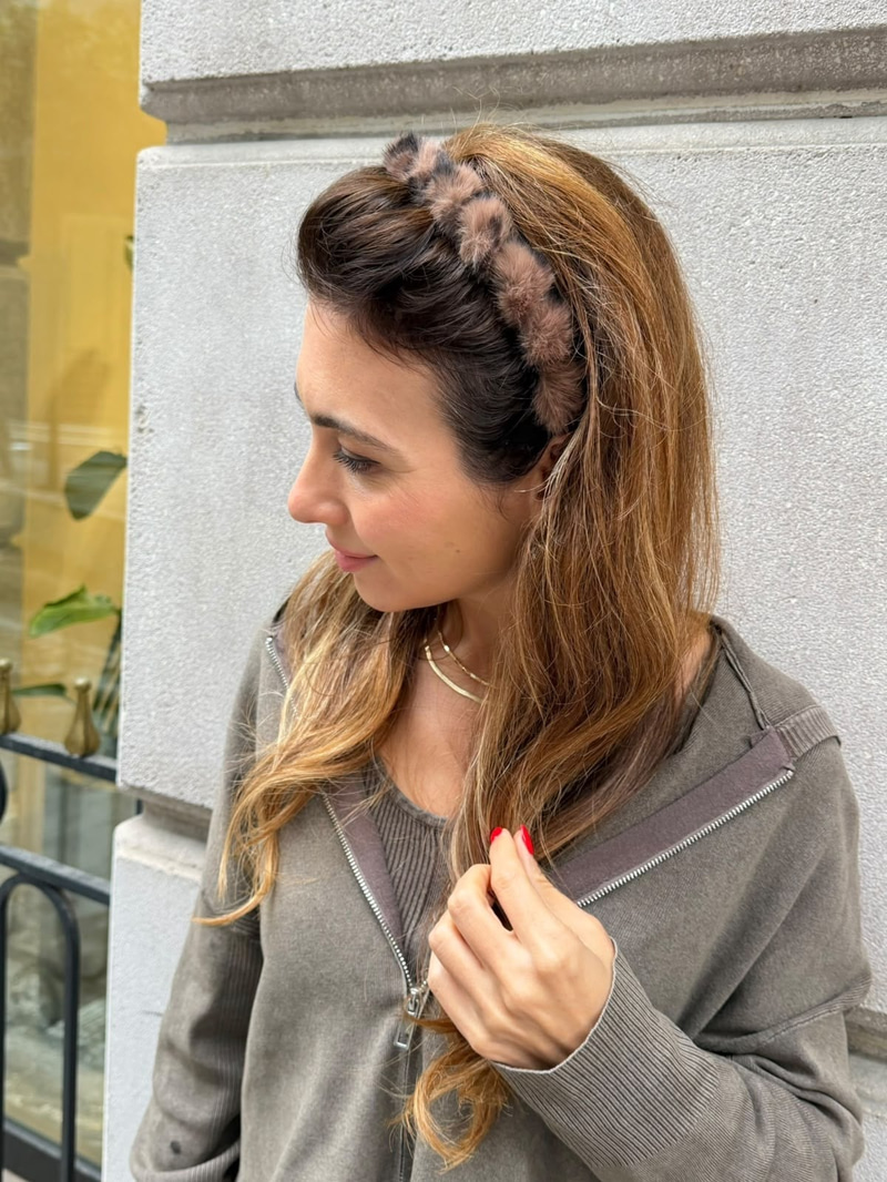 Leopar Peluş Taraklı Taç Kahve