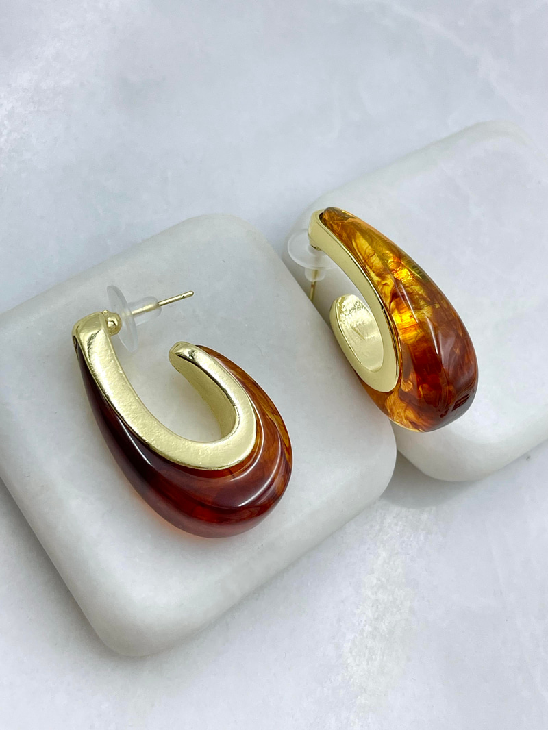Altın Kaplama Gold Detaylı Kehribar U Küpe Gold