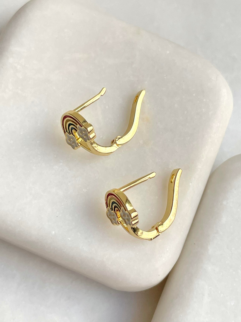 Altın Kaplama Mineli Gökkuşağı Çocuk Küpesi Gold