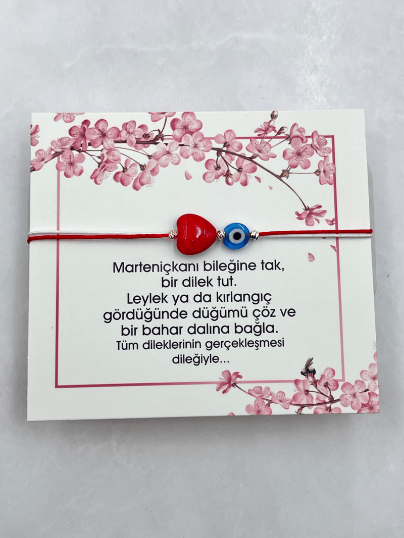 Marteniçka Nazarlı Kalp Bileklik Kırmızı