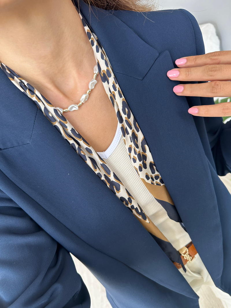 Leopar Desenli Lacivert Fular