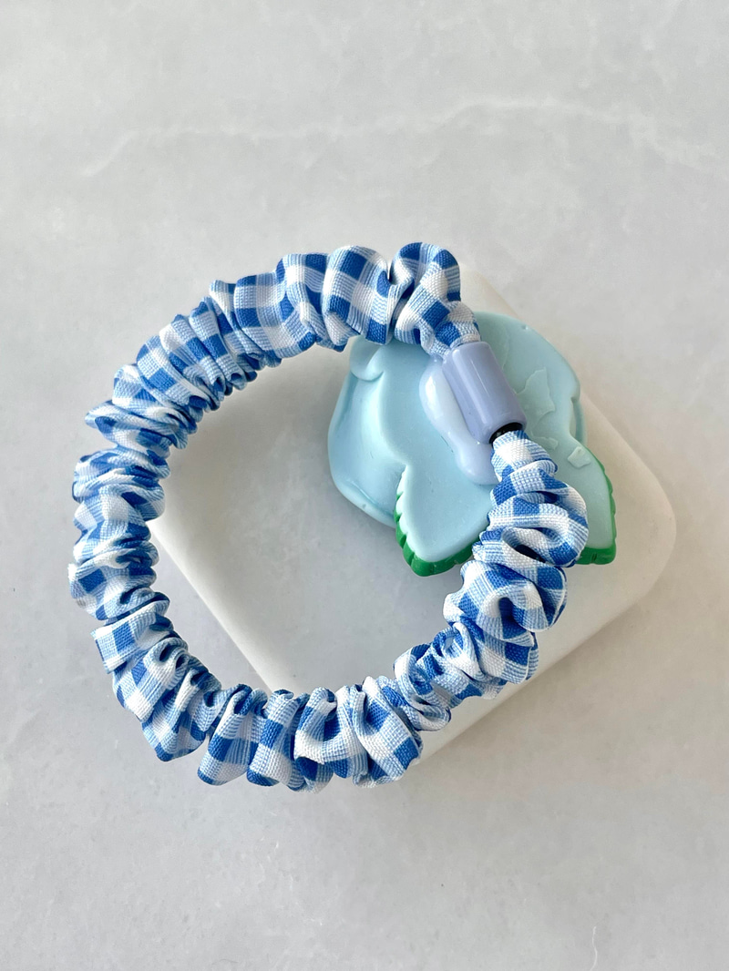 Gül Model Kareli Scrunchie Toka Mavi