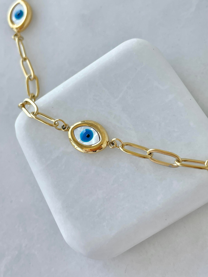 Çelik Gözlü Nazar Model Zincir Kolye Gold