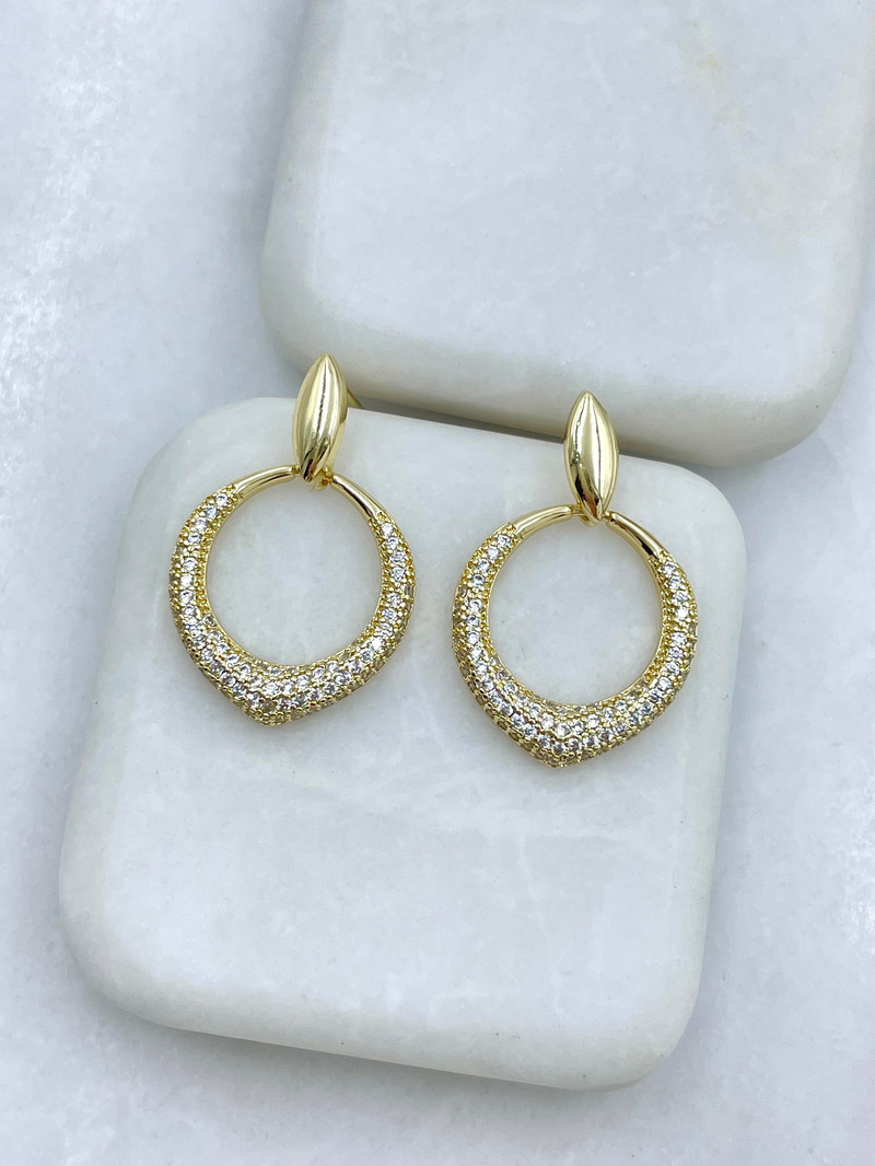 Altın Kaplama Gömme Taşlı İçi Boş Daire Küpe Gold