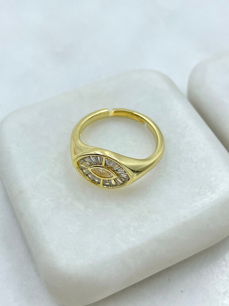 Altın Kaplama Sarı Kristal ve Baget Taşlı Yüzük Gold