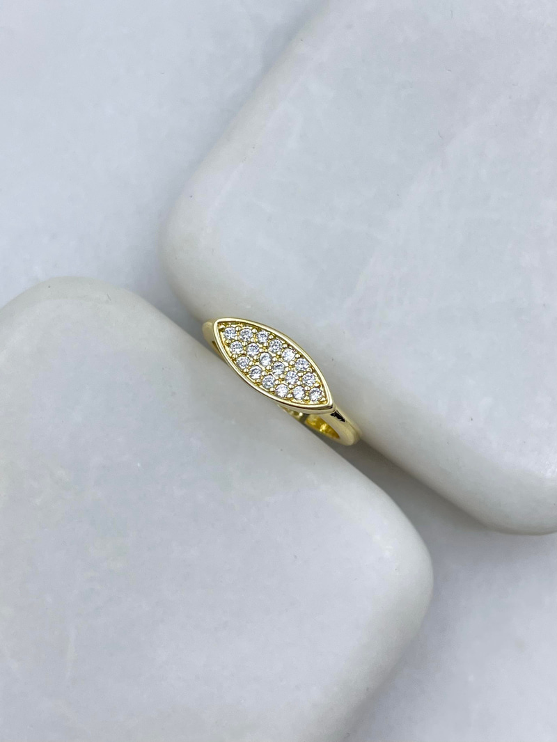Altın Kaplama Zirkon Taşlı Oval Model Serçe Parmak Yüzüğü Gold
