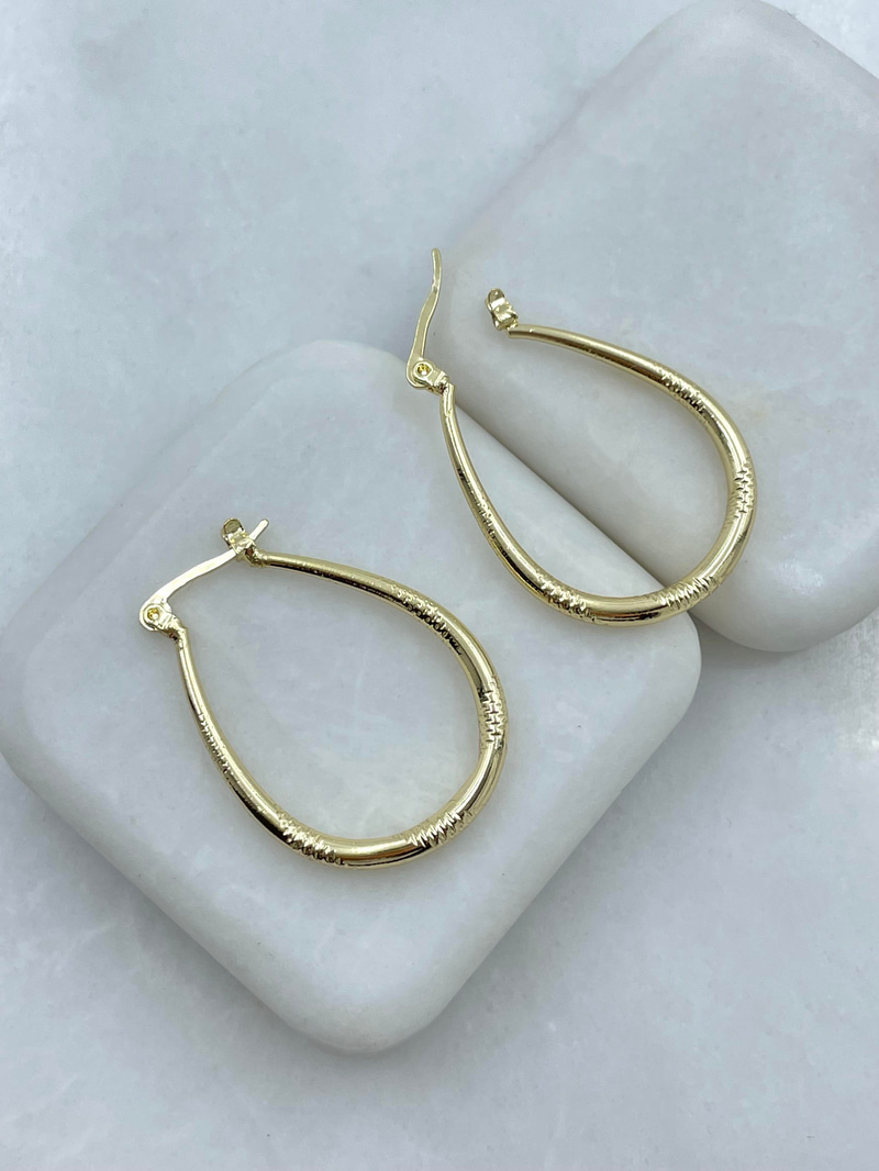 Altın Kaplama Desenli Oval Halka Küpe Gold