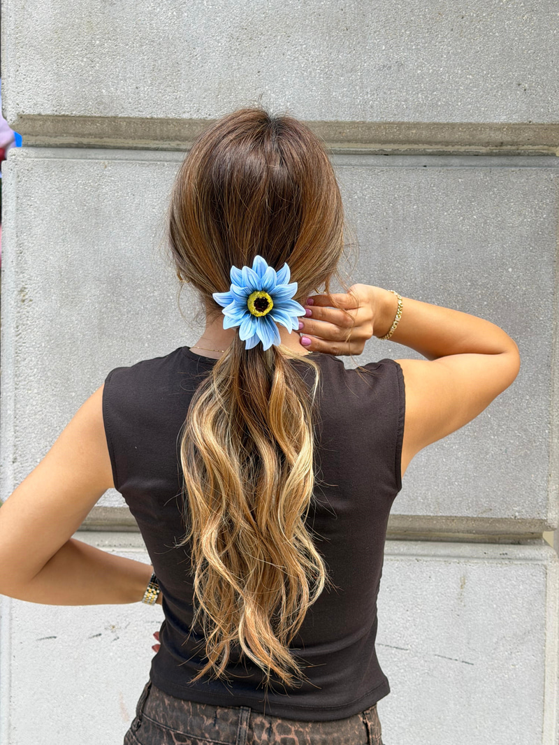 Ayçiçeği Scrunchie Toka Mavi