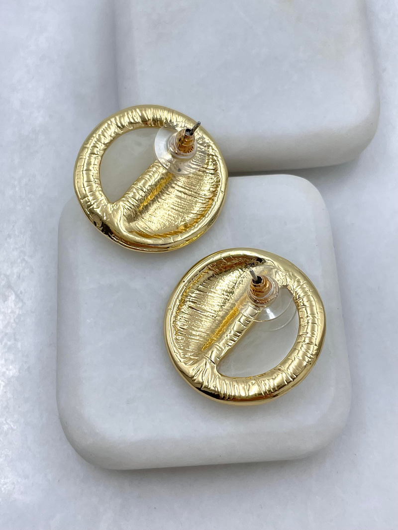 Altın Kaplama Gold Detaylı Daire Plaka Vintage Küpe Ekru