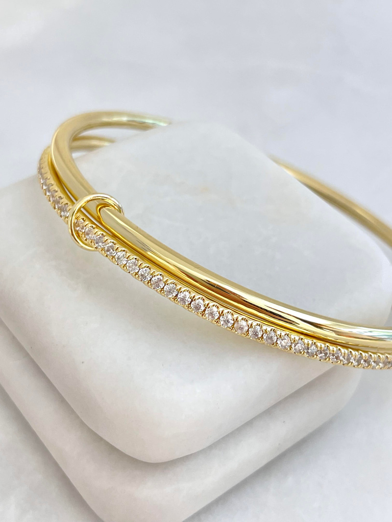 Altın Kaplama Gömme Taşlı İkili Bilezik Gold