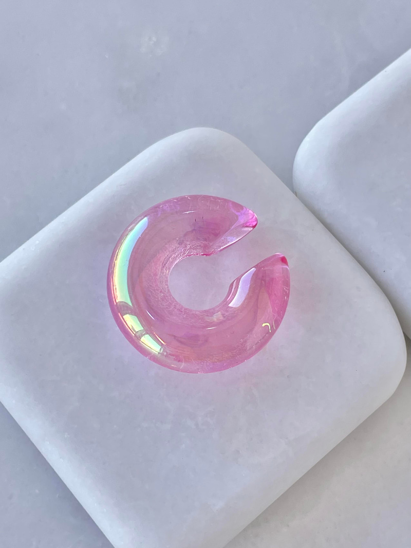 Hologramlı Akrilik Kıkırdak Küpe Pembe