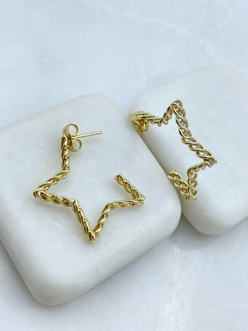 Özel Seri Gömme Taşlı Burgu Yıldız Küpe Gold