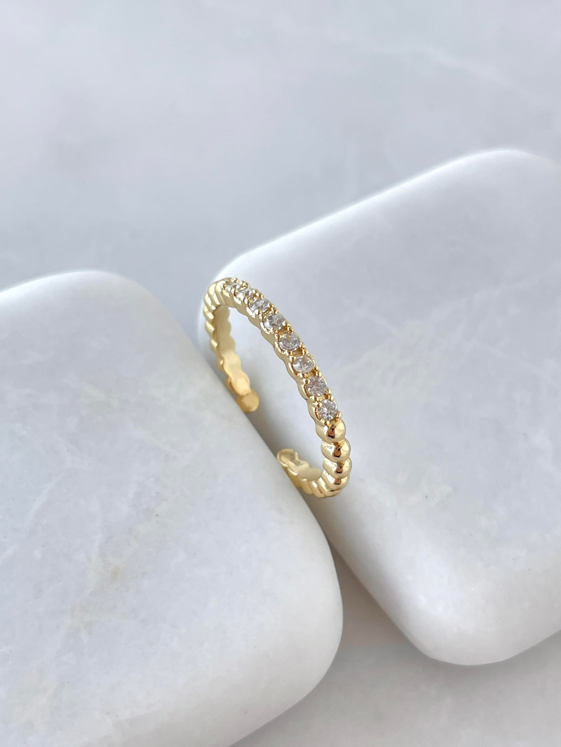 Altın Kaplama Kristal Taşlı Minimal Yüzük Gold